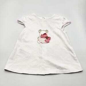 Mayoral White Embroidered Teddy Bear Motif Bow Detail Dress Baby Girl Newborn